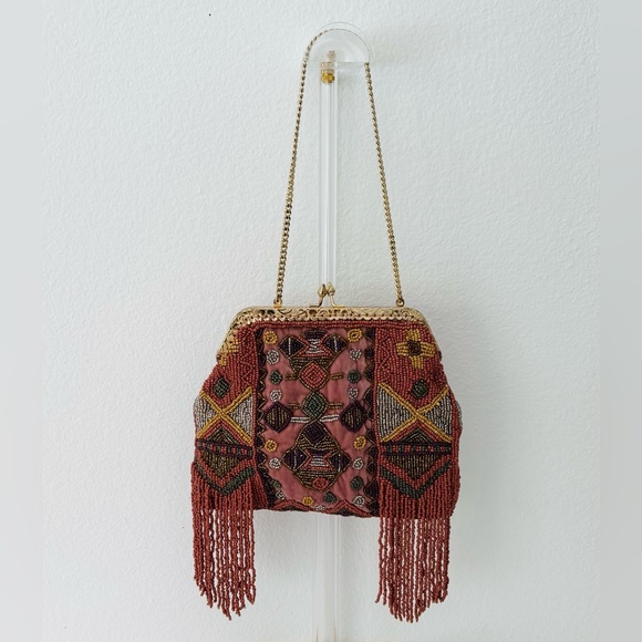 Hoss Intropia Handbags - Hoss Intropia Beaded Evening Bag NWT KISS Lock Earthy Colors Tribal-Design Boho